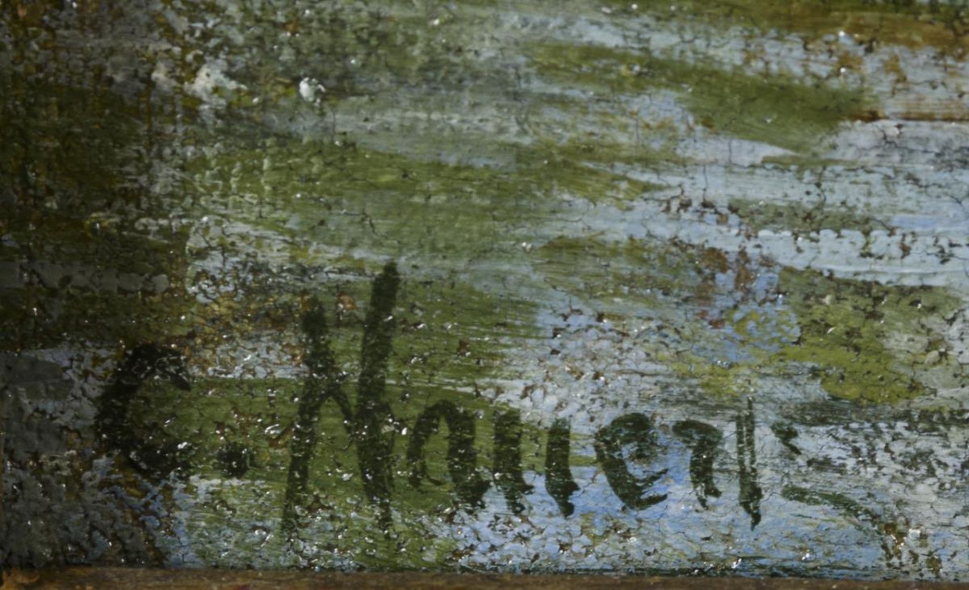 Undeutlich signiert: Flusslandschaft mit Enten - Image 4 of 5