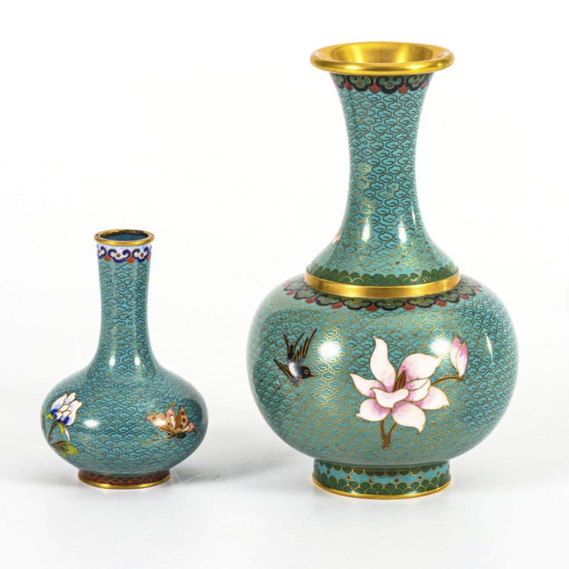 2 türkise Cloisonnévasen - Image 2 of 5