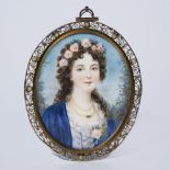 Portrait-Miniatur: Mädchen mit Blütenkranz