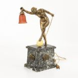Art-déco-Lampe mit Bronze-Frauenakt