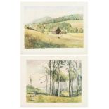 Zwei Werke: "Landschaft mit Scheune" und "Solling"