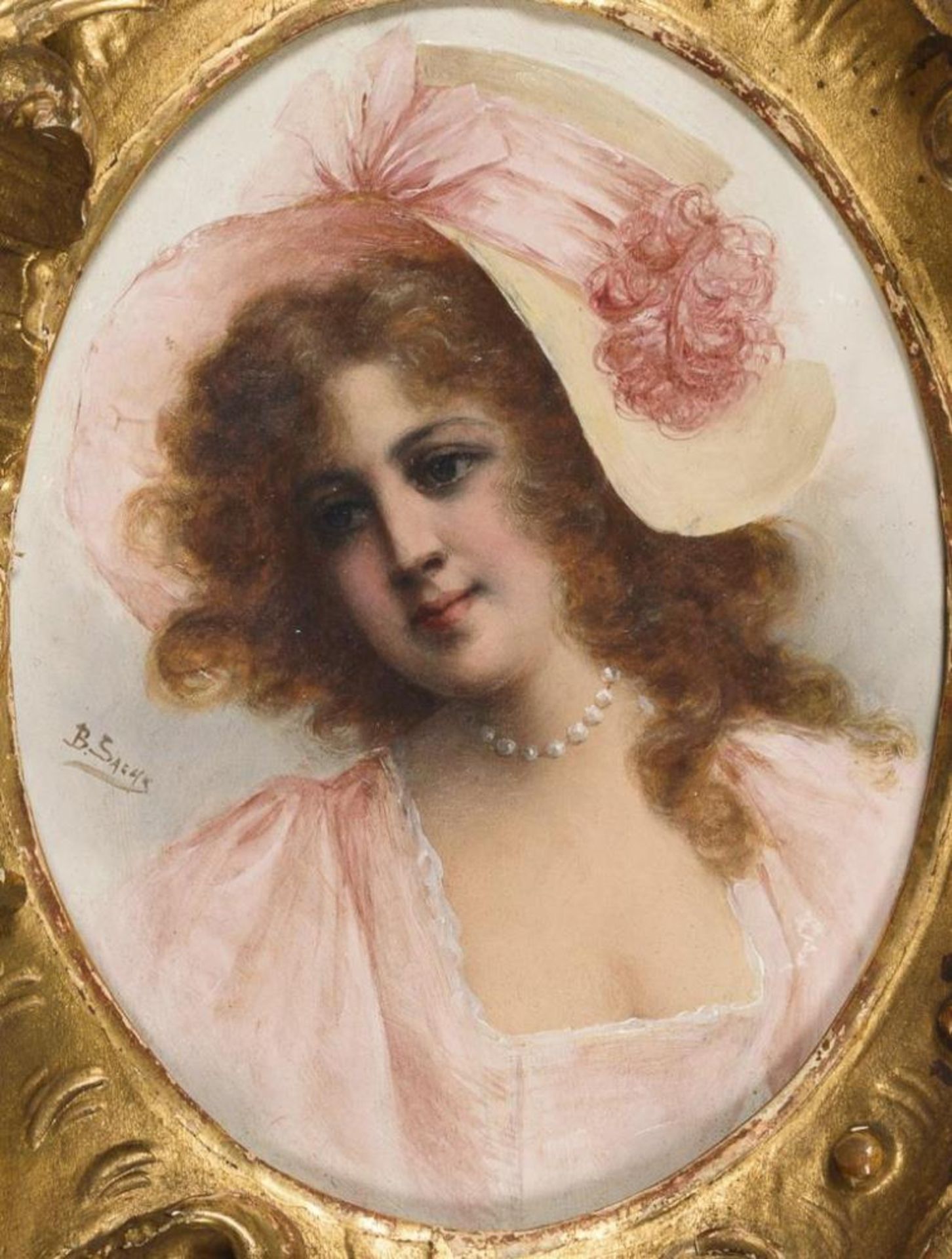 Hübsche Dame in geschnitztem Rocaillenrahmen - Image 3 of 3