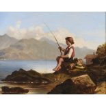 Biedermeier-Maler: Junger Angler am Gebirgssee