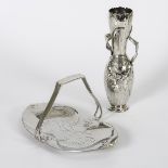 Vase und Henkelschale Jugendstil-Silberzinn