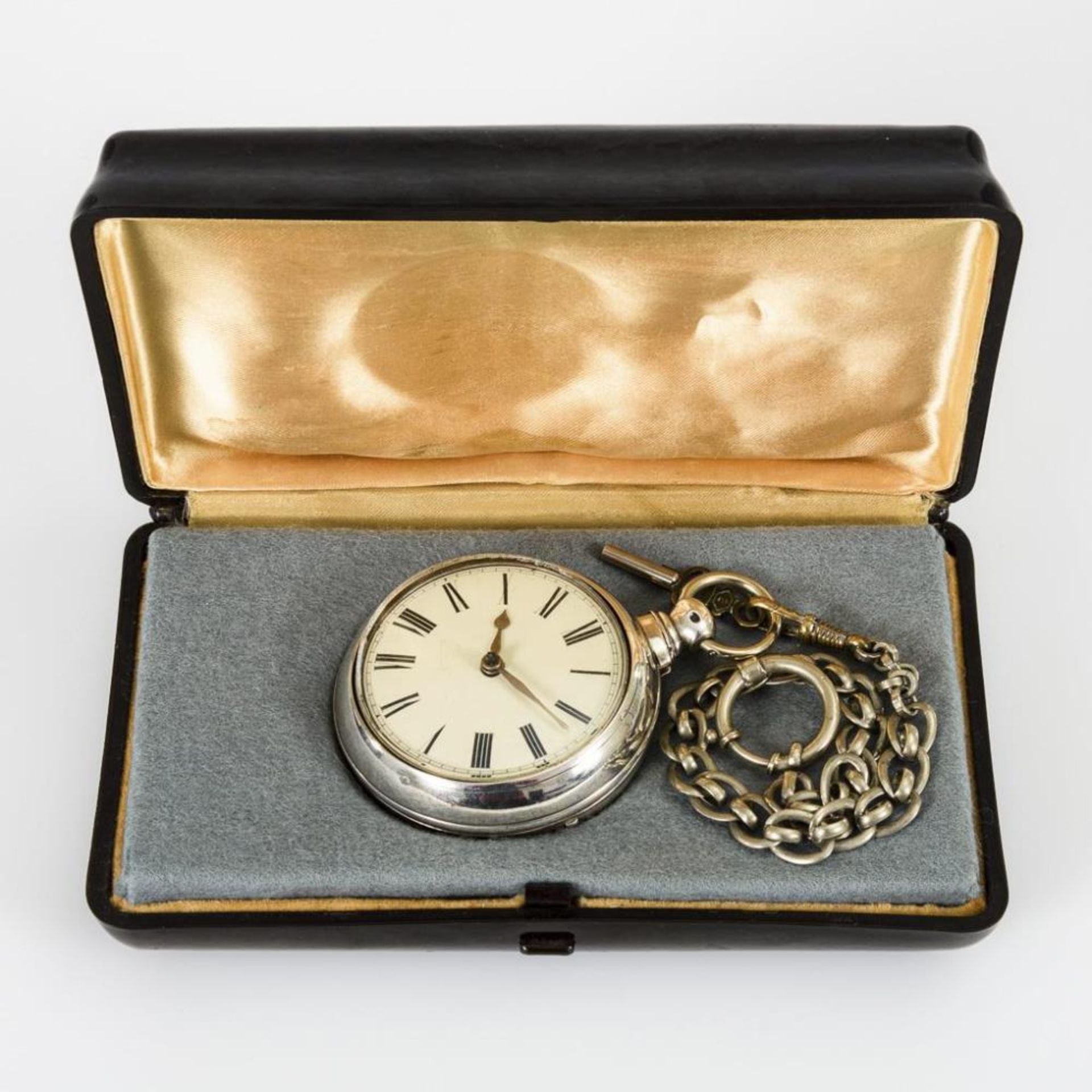 Große silberne Taschenuhr mit Uhrenkette - Bild 2 aus 4