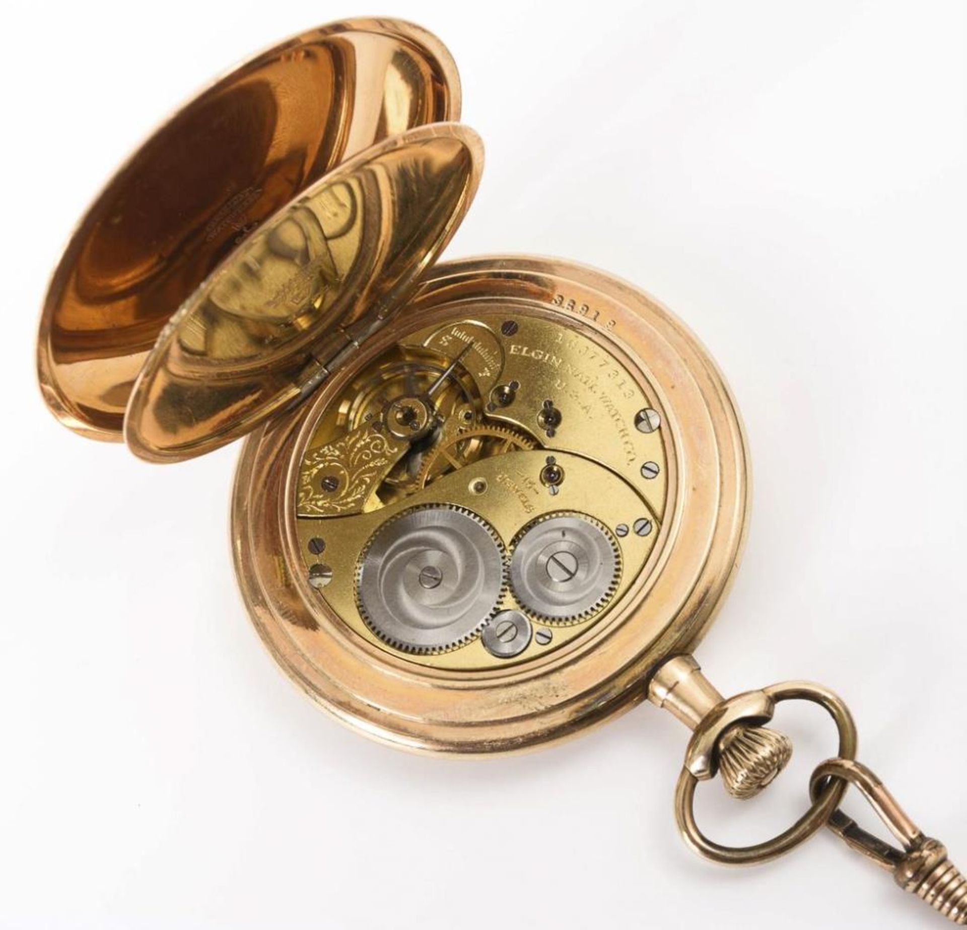 Vergoldete Savonnette mit langer Uhrenkette - Bild 5 aus 5