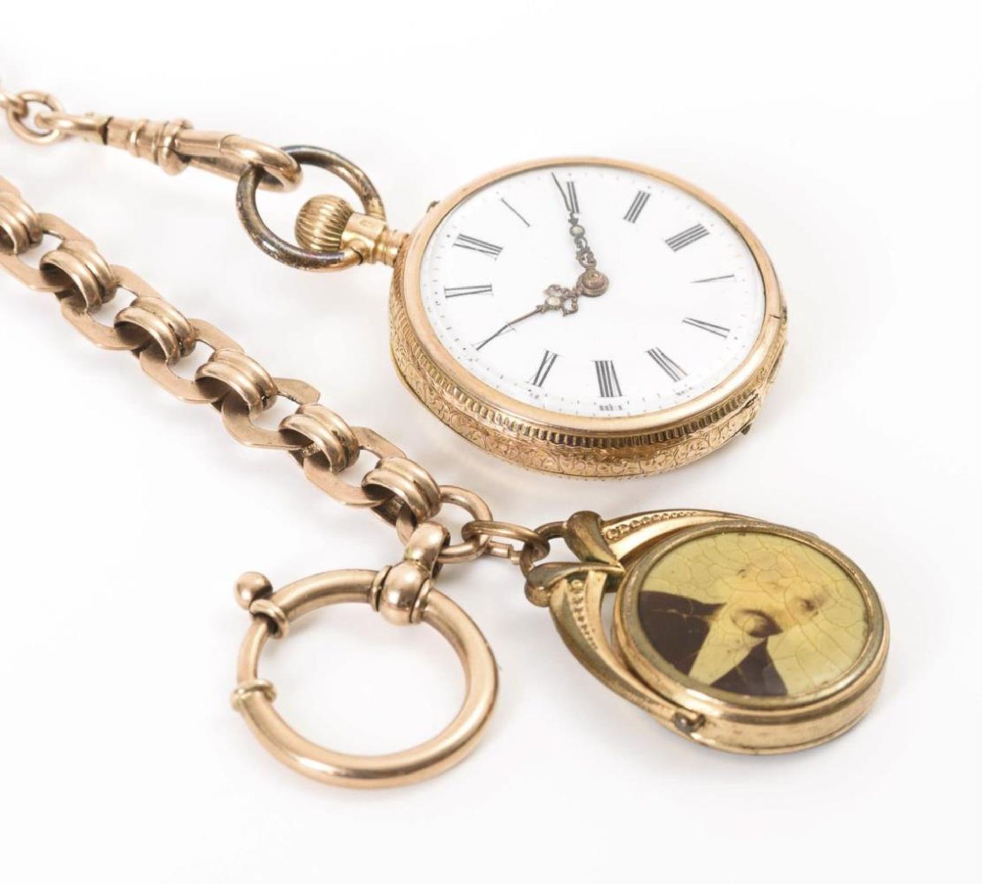 Damentaschenuhr mit Uhrenkette - Bild 4 aus 4