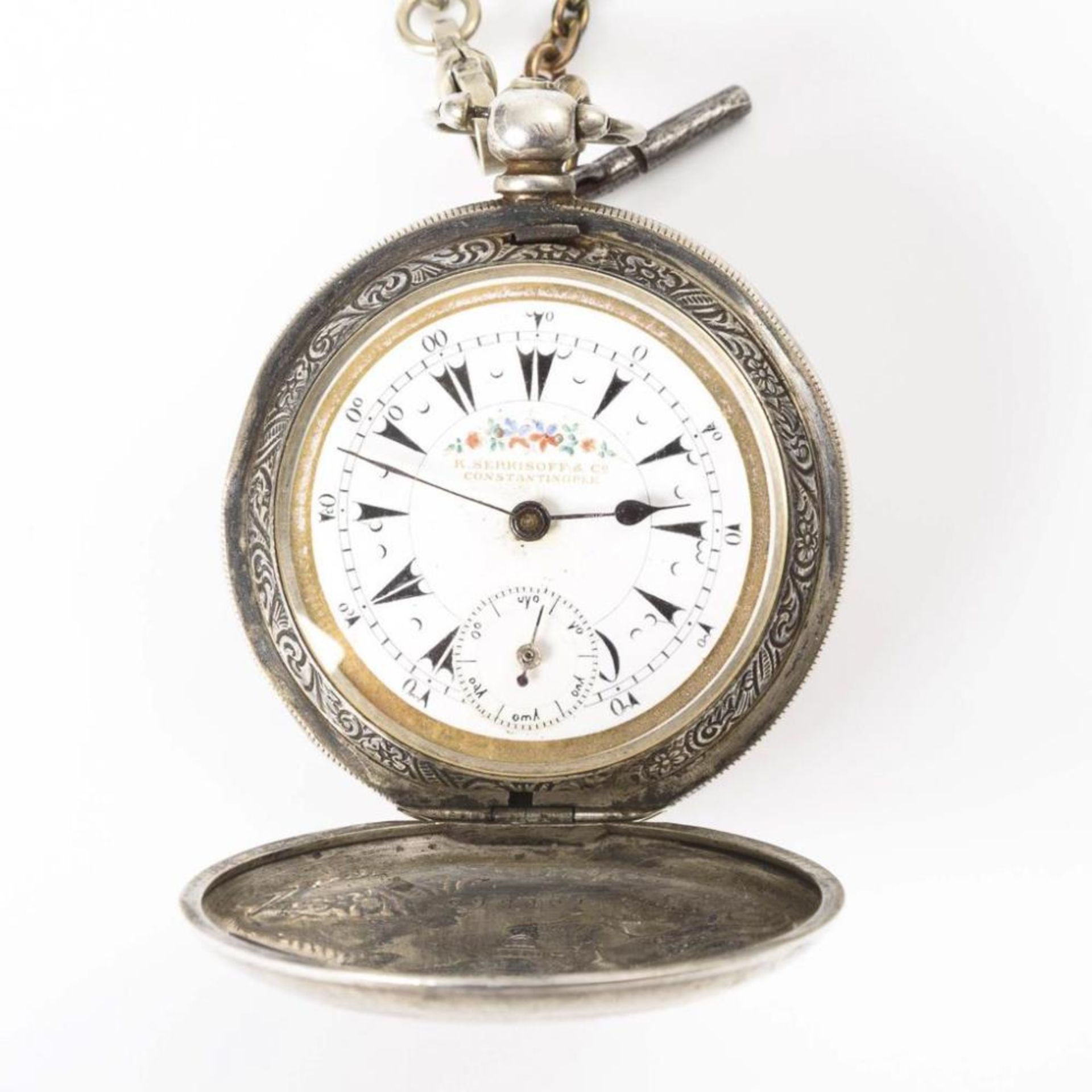 Silberne Savonnette mit silberner Uhrenkette für den osmanischen Markt