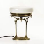 Jugendstil-Tischlampe mit weißem Glasschirm