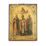 Ikone mit 3 Heiligen, darunter Katharina und Wassili(?)