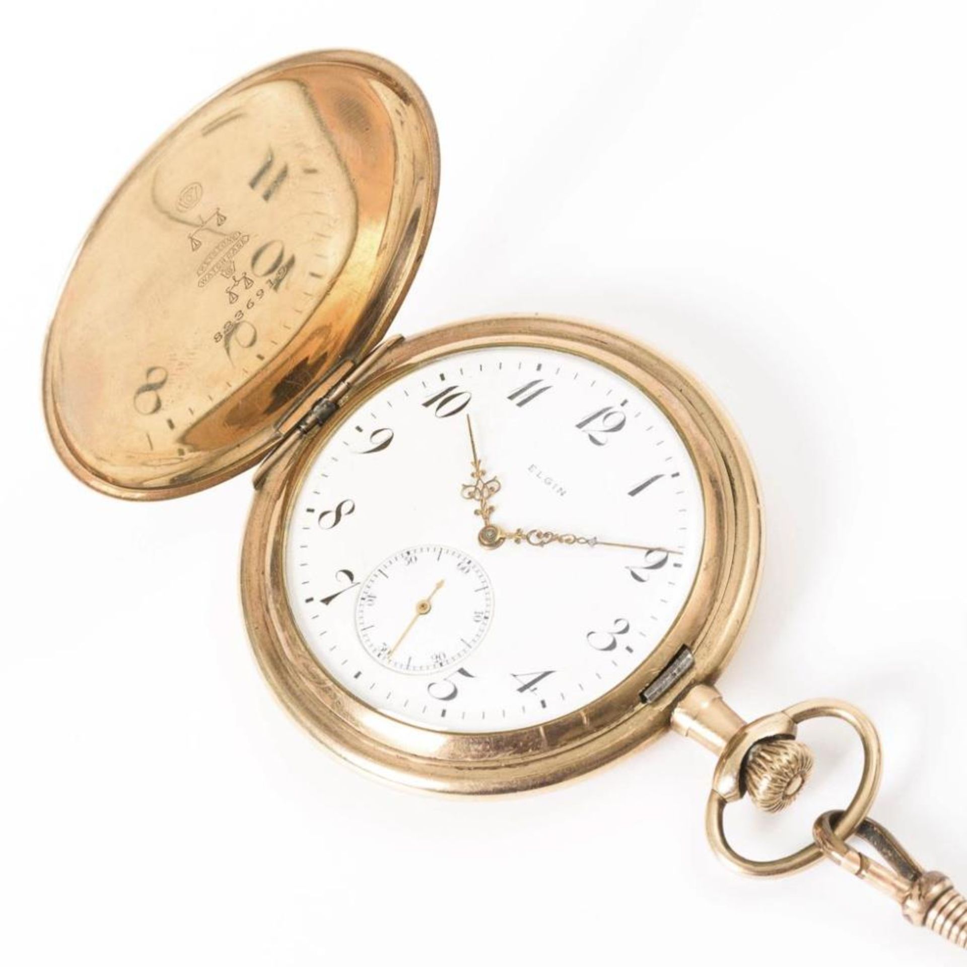 Vergoldete Savonnette mit langer Uhrenkette