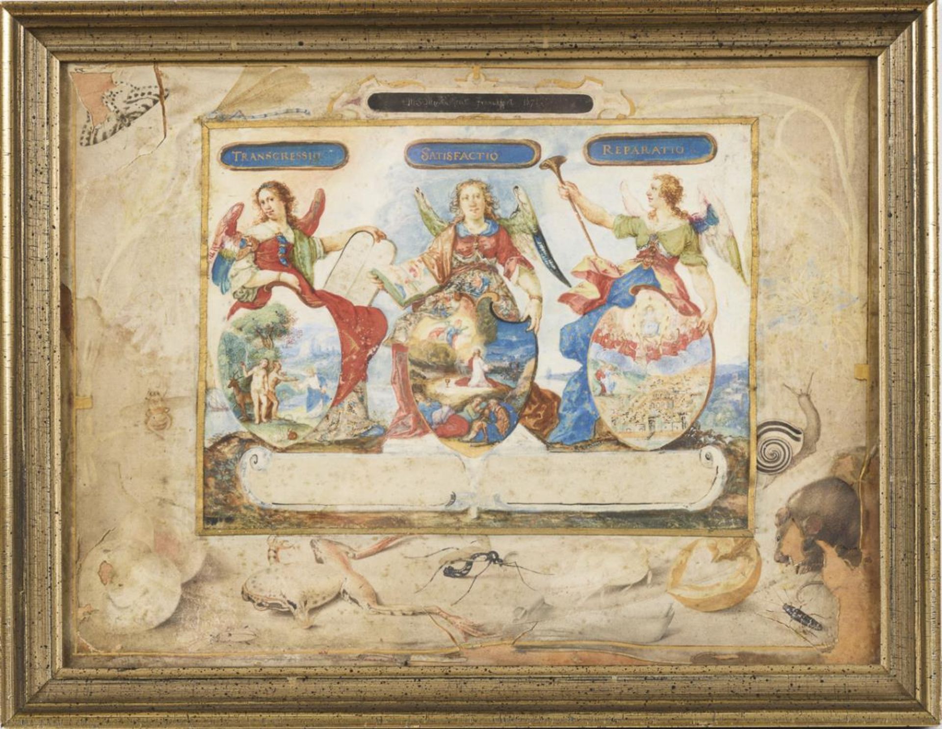 Dekoriertes Passepartout mit drei Szenen aus dem Alten und neuen Testament - Bild 2 aus 6