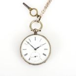 Silberne Taschenuhr an silberner Uhrenkette.