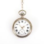 Silberne Taschenuhr mit silberner Uhrenkette. Numa Gagnebin.