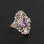 Ring mit Amethyst und Diamantrosen Ende 19. Jh.