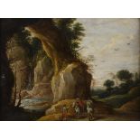 TENIERS, David - Nachfolge. Felsige Landschaft mit Reitern.