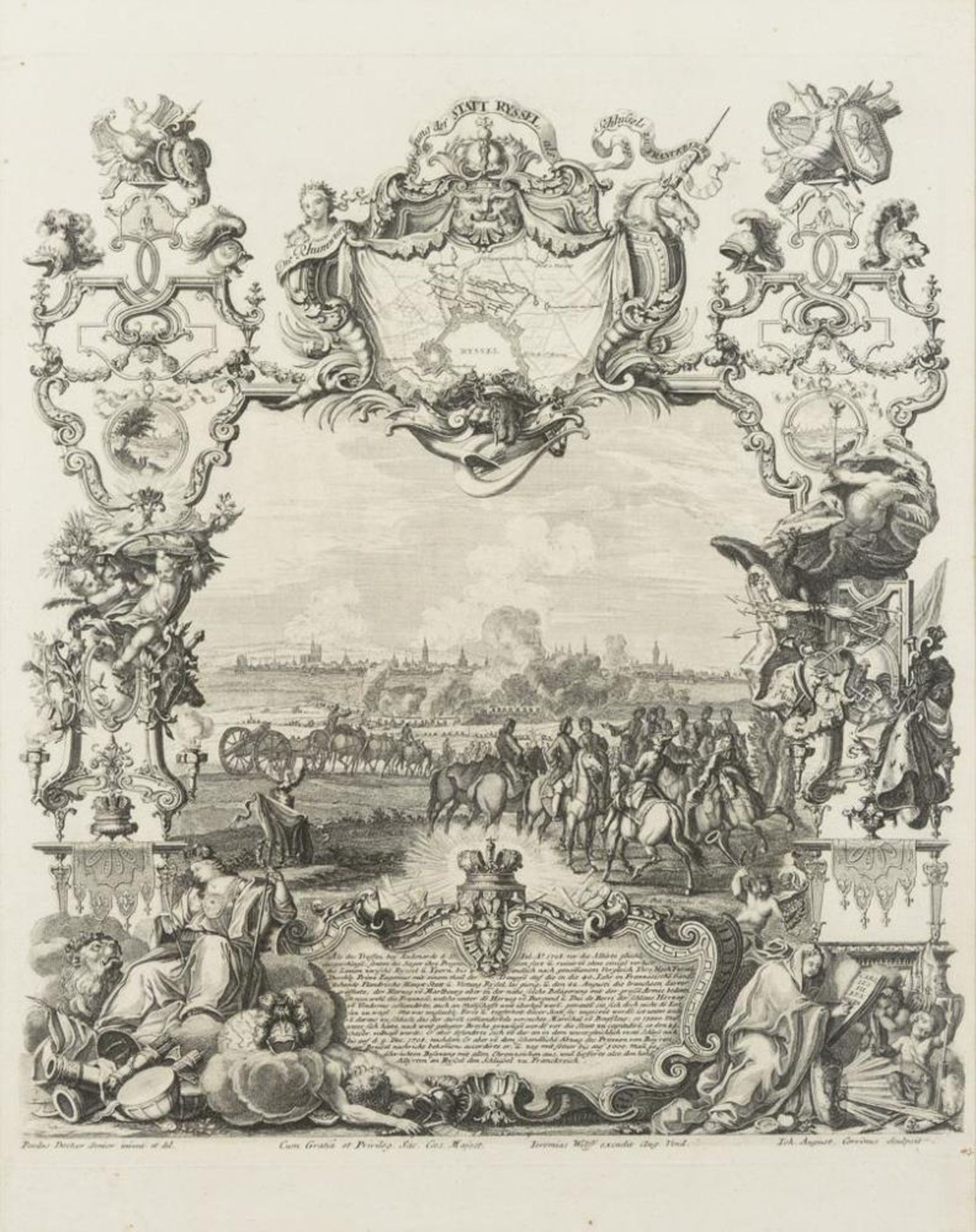 CORVINUS, Johann August (1683 Leipzig - 1736 Augsburg). Historienbild "Eroberung der Stadt Ryssel [L