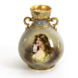 Kleine Jugendstil-Vase mit Damenporträt. Franz Anton Mehlem, Bonn.