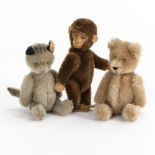3 Yes-No-Tiere: Teddy, Katze und Affe. Schuco.