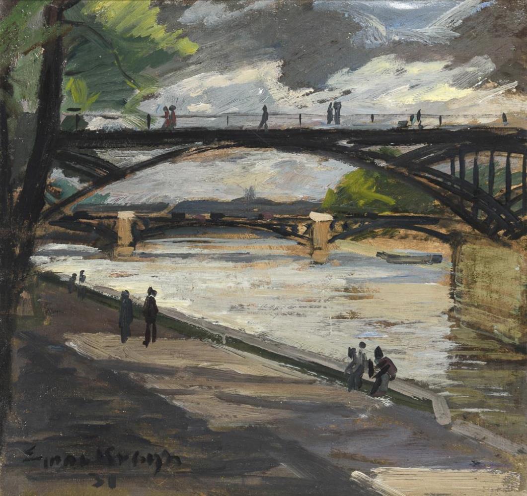 KRAAGH, Ejnar R. (1903 Nykøbing - 1981 Kopenhagen). Paris Pont des Arts.