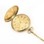 Goldene Savonnette an vergoldeter Uhrenkette. Chronomètre Corgémont Watch.