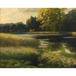 SCHLOTERMANN, Heinrich (1859 Ruhla - 1927 Berlin). Waldsee mit Schilfufer.