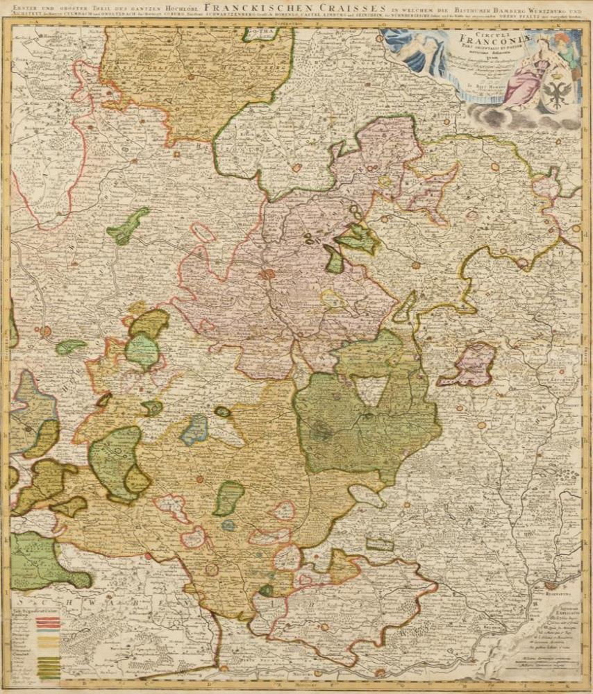HOMANN, Johann Baptist (1664 Oberkammlach - 1724 Nürnberg). Landkarte des Fränkischen Kreises.