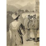 AIGNER, Richard (1867 München - 1925 ebd.). Genreszene mit alten Herren und einer Frau.