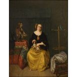 MIERIS, Willem van zugeschrieben oder Werkstatt (1662 Leiden - 1747 ebd.). Dame mit Hündchen.