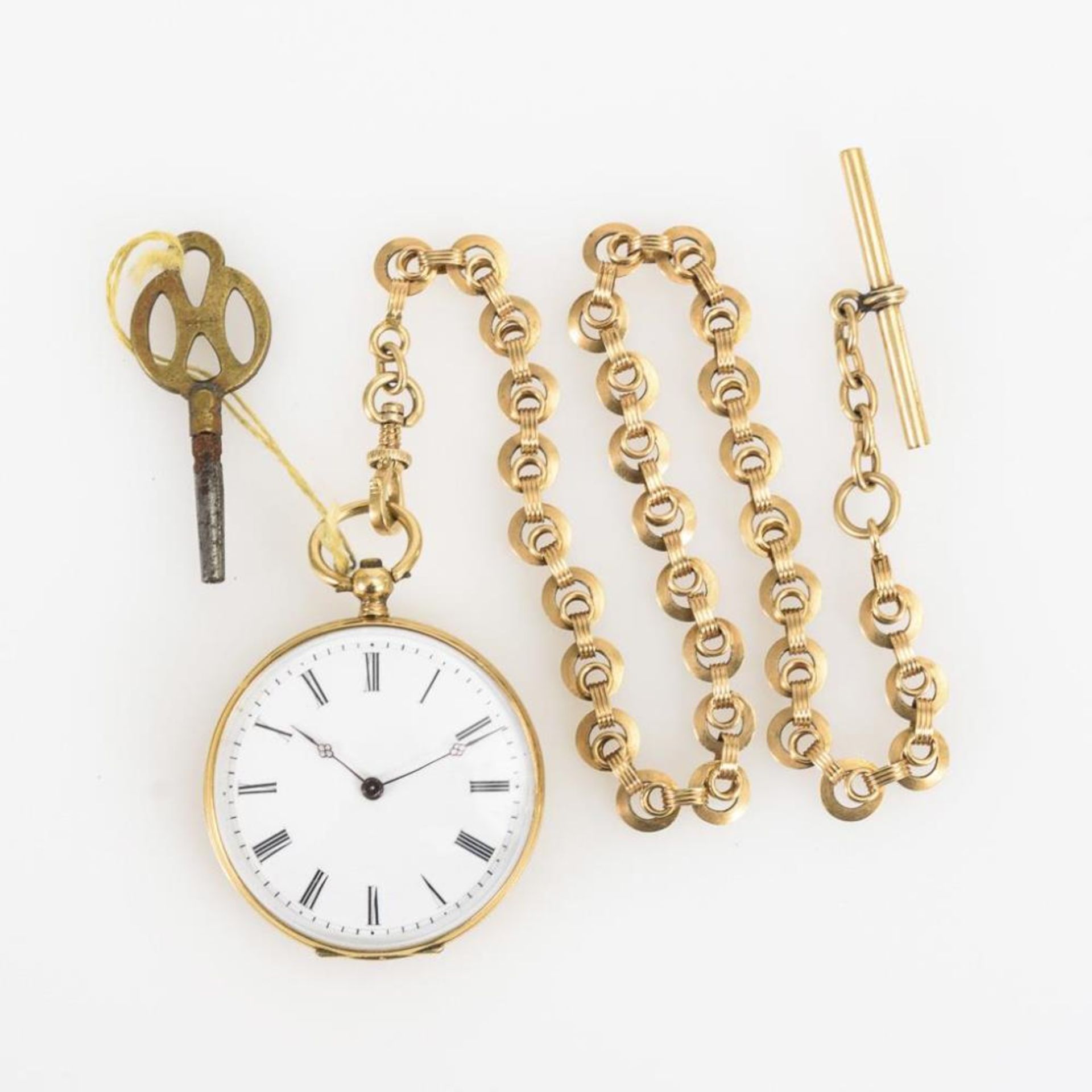Goldene Damentaschenuhr an Uhrenkette. - Image 5 of 5