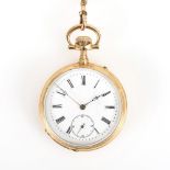 Goldene Taschenuhr an goldener Uhrenkette.