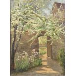 DIECKMANN, Karl (* 1890). Garteneingang mit blühendem Obstbaum.