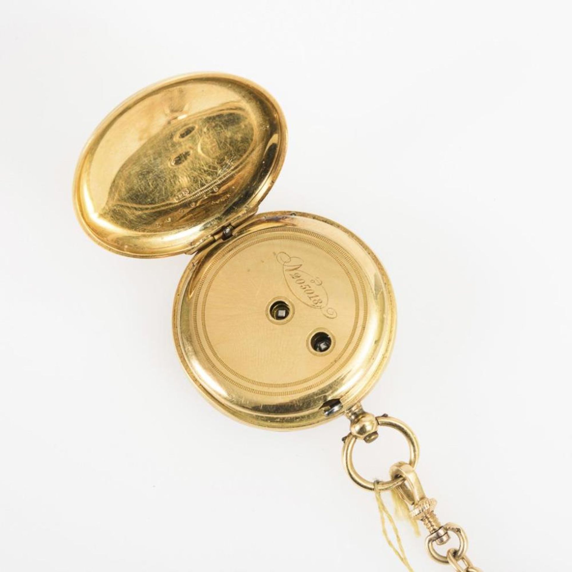 Goldene Damentaschenuhr an Uhrenkette. - Image 4 of 5