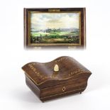 Biedermeier-Schatulle mit Miniatur: Stadtansicht (München?).