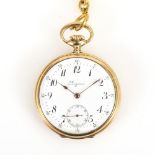 Goldene Taschenuhr mit Uhrenhalter. Longines.