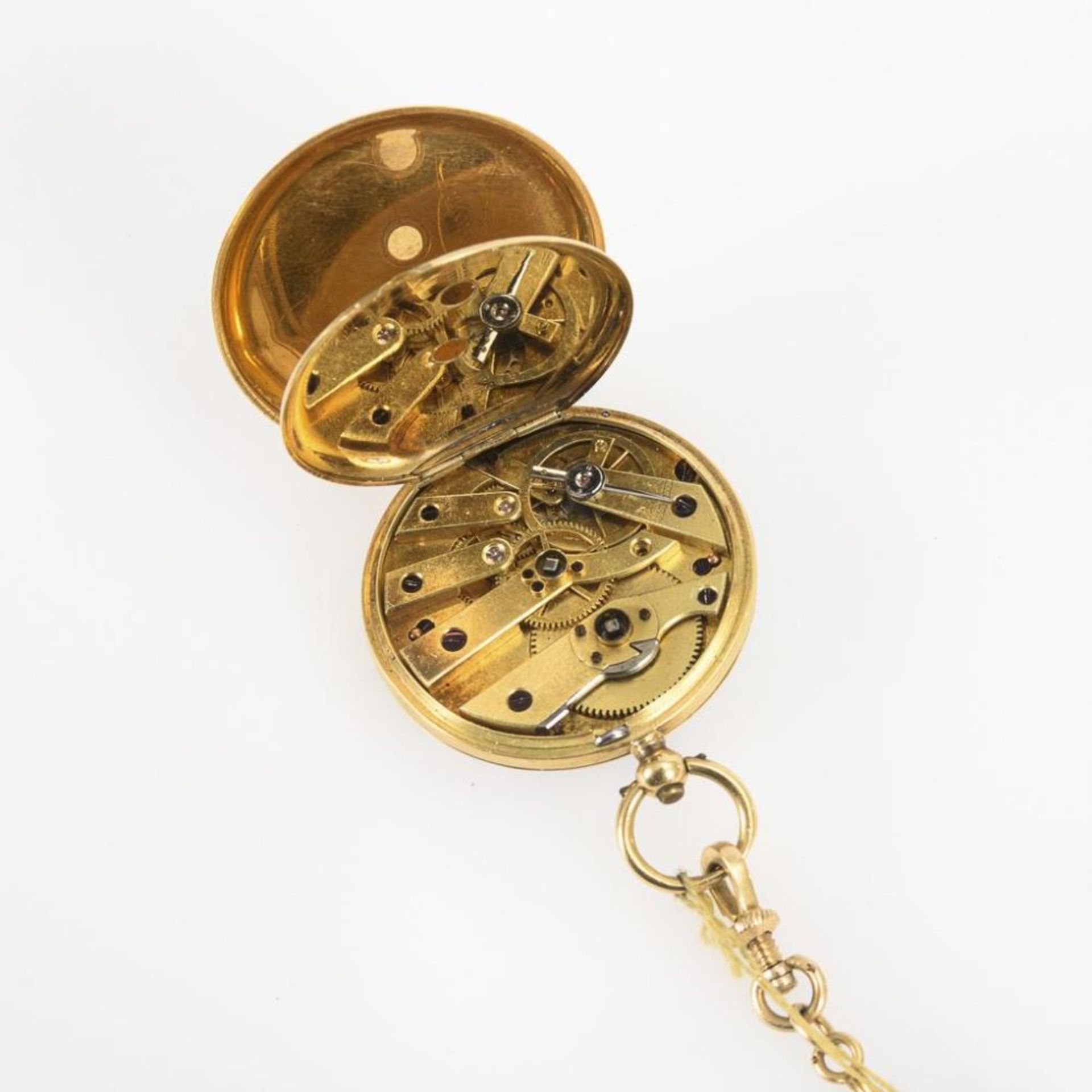Goldene Damentaschenuhr an Uhrenkette. - Image 3 of 5