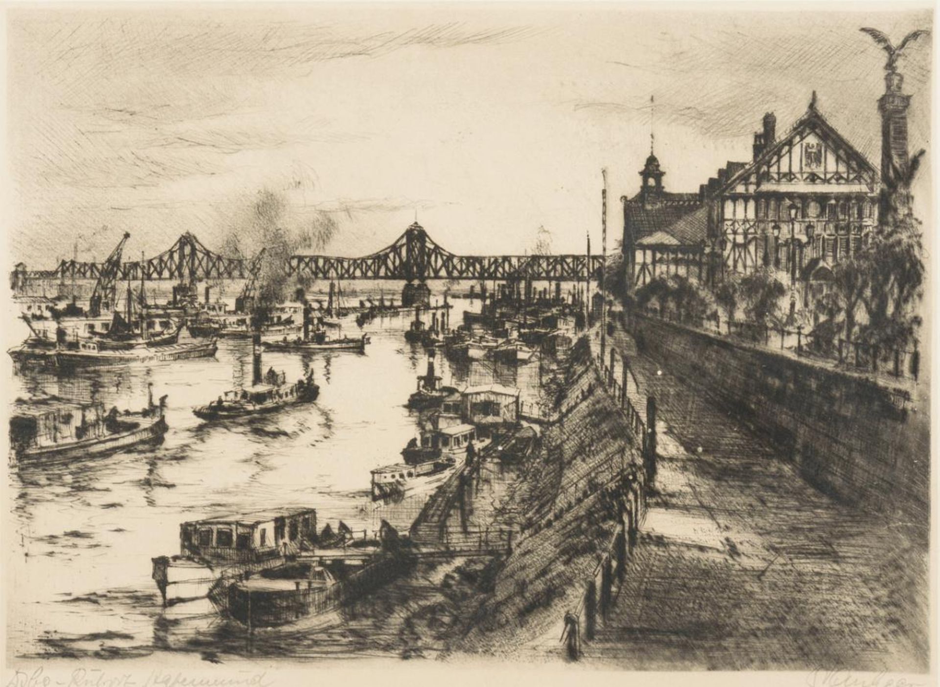 VAN HEES, Dirk (1895 - 1945). Ansicht des Duisburger Hafens.