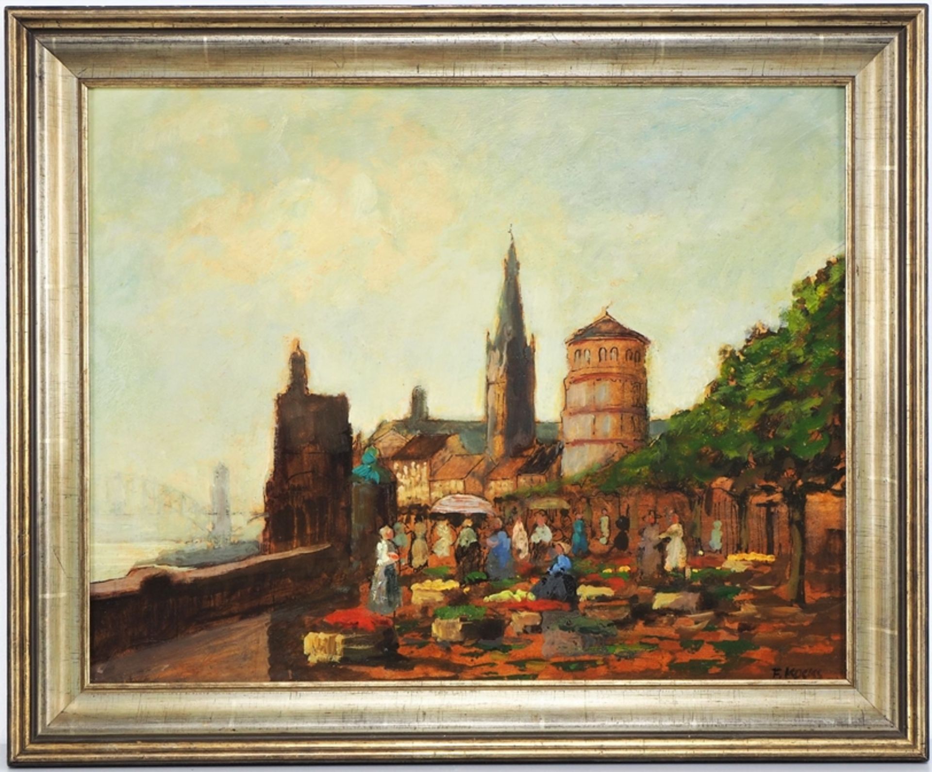 Fred Kocks (1905, Ulm - 1989, Düsseldorf) - Flower market on the banks of the Rhine.