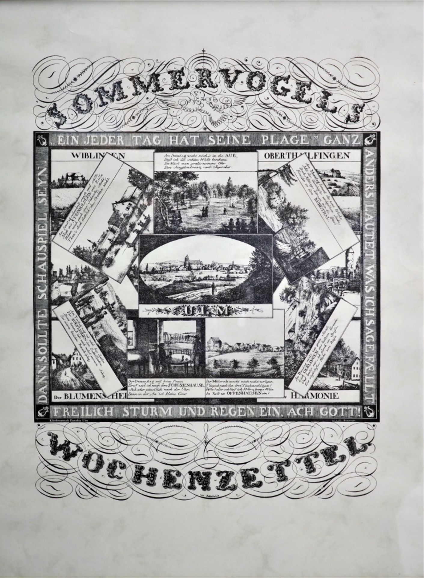 Lithograph "Sommervogels Wochenzettel Ulm"