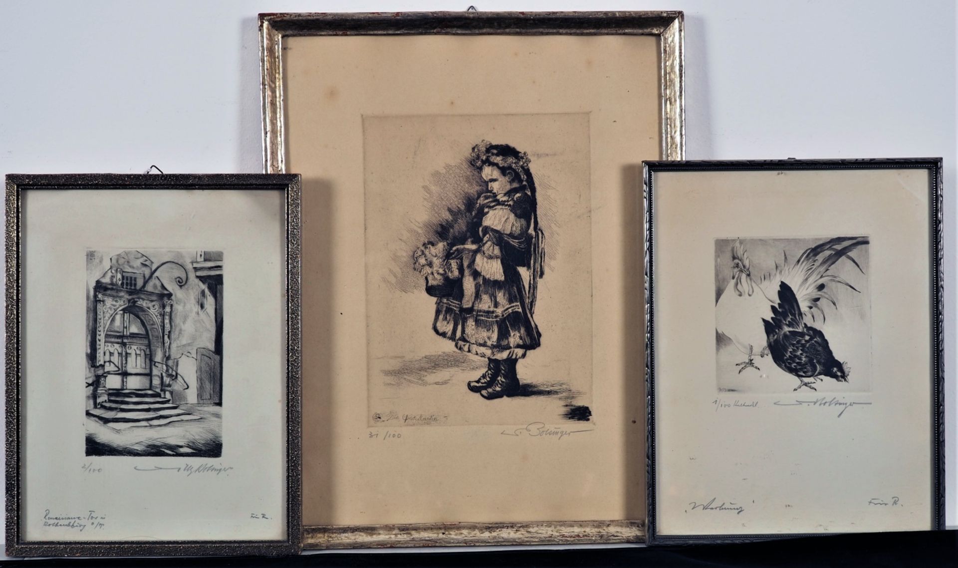 Willy Bolsinger (1892, Ebingen-?) - set of etchings, 3 pieces