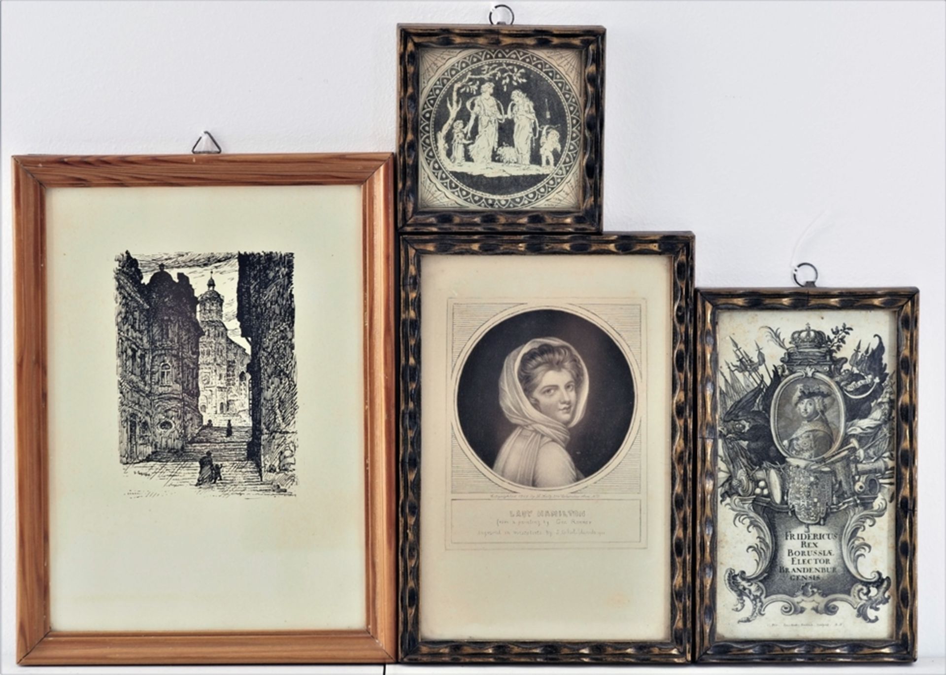 Set of prints in matching frames, 18th/19th century, 3 pieces + addition