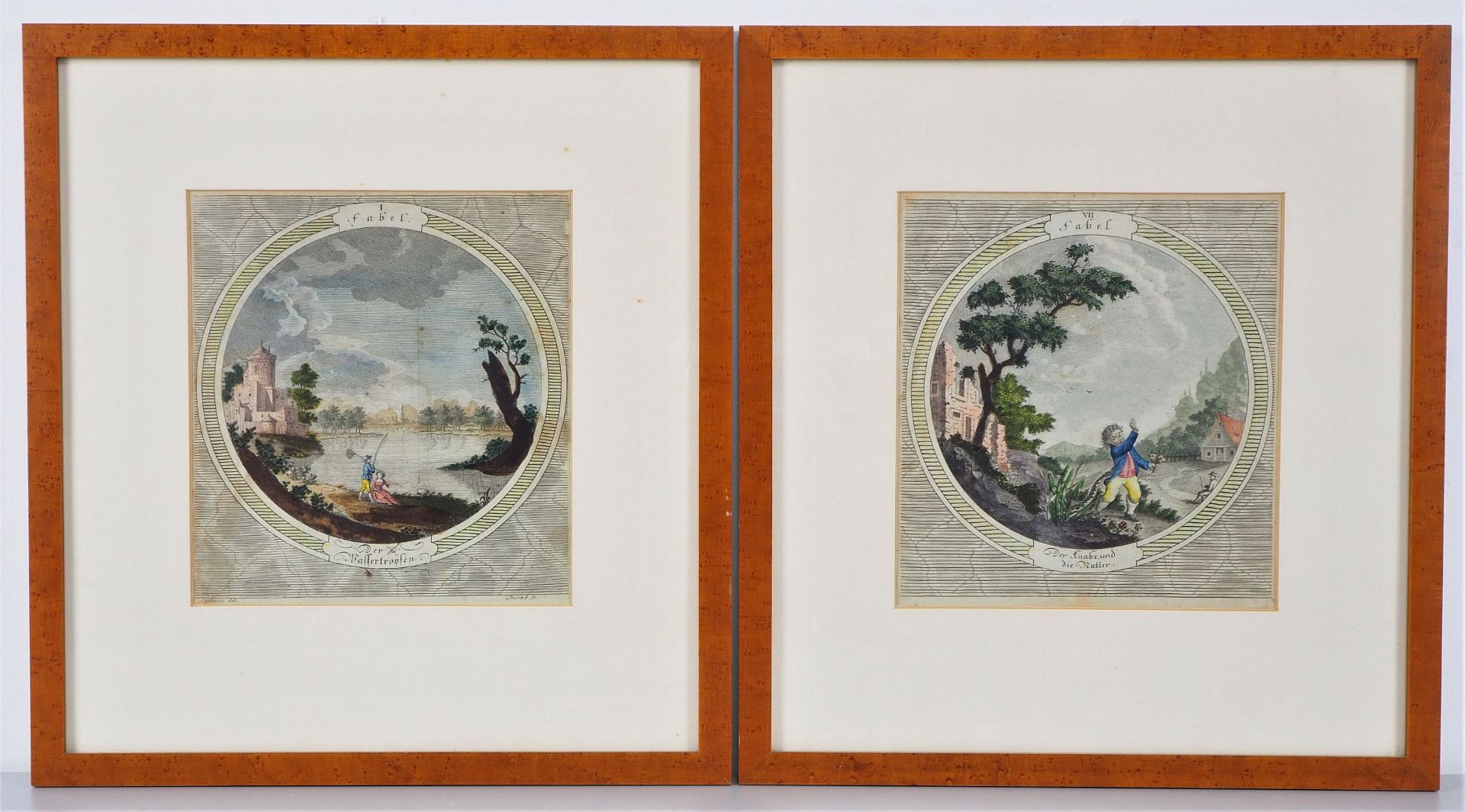 Mix of colored engravings fables, 2 pieces