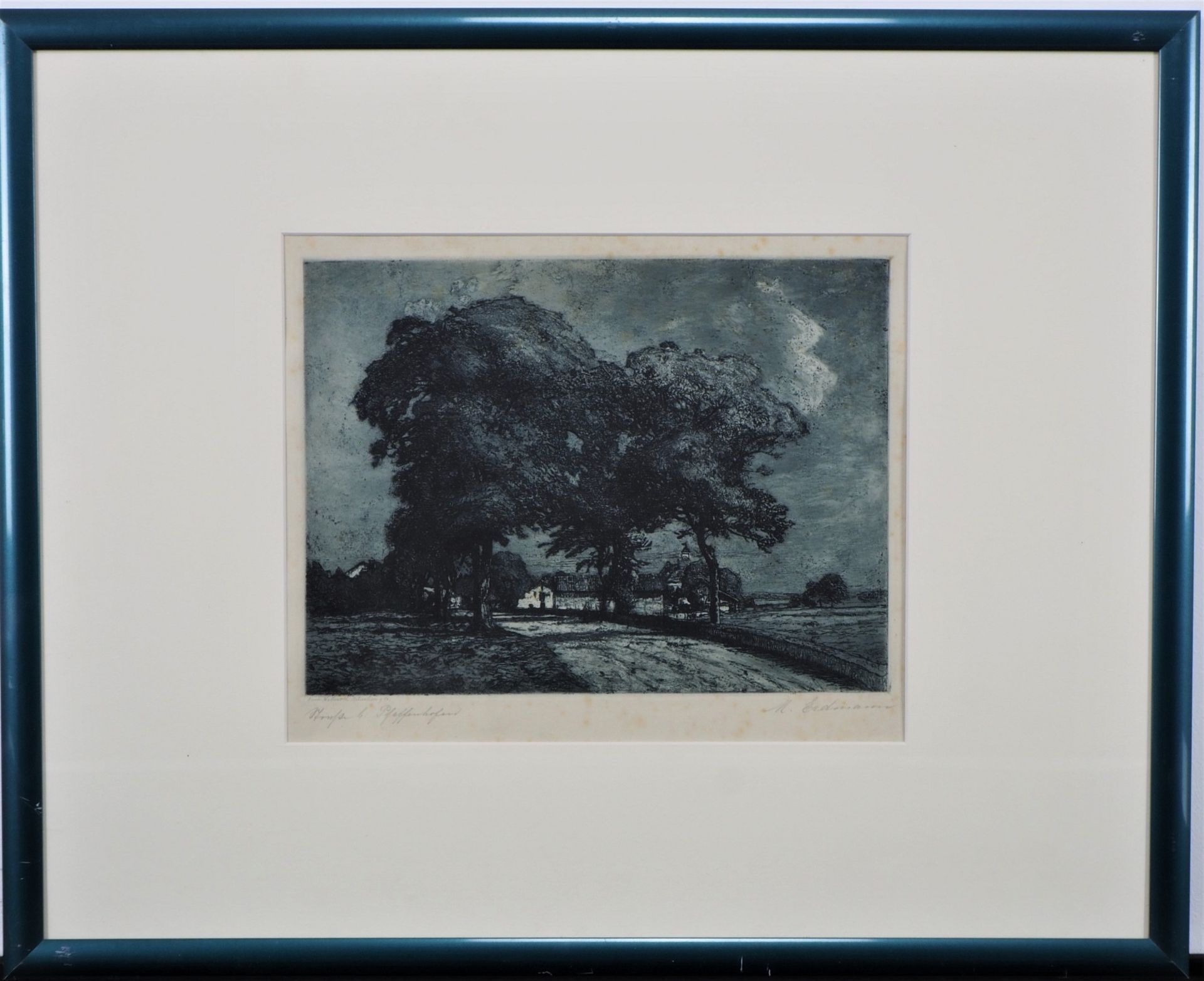 Mixed lot of lithographs, landscape with tree, 2 pieces.