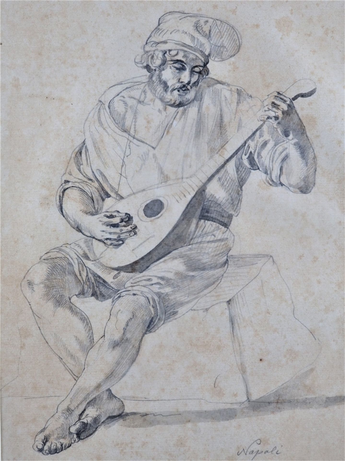 Friedrich Nerly (1807, Erfurt - 1878, Venice) - Drawing Mandolin Player, 1833 - Image 2 of 4