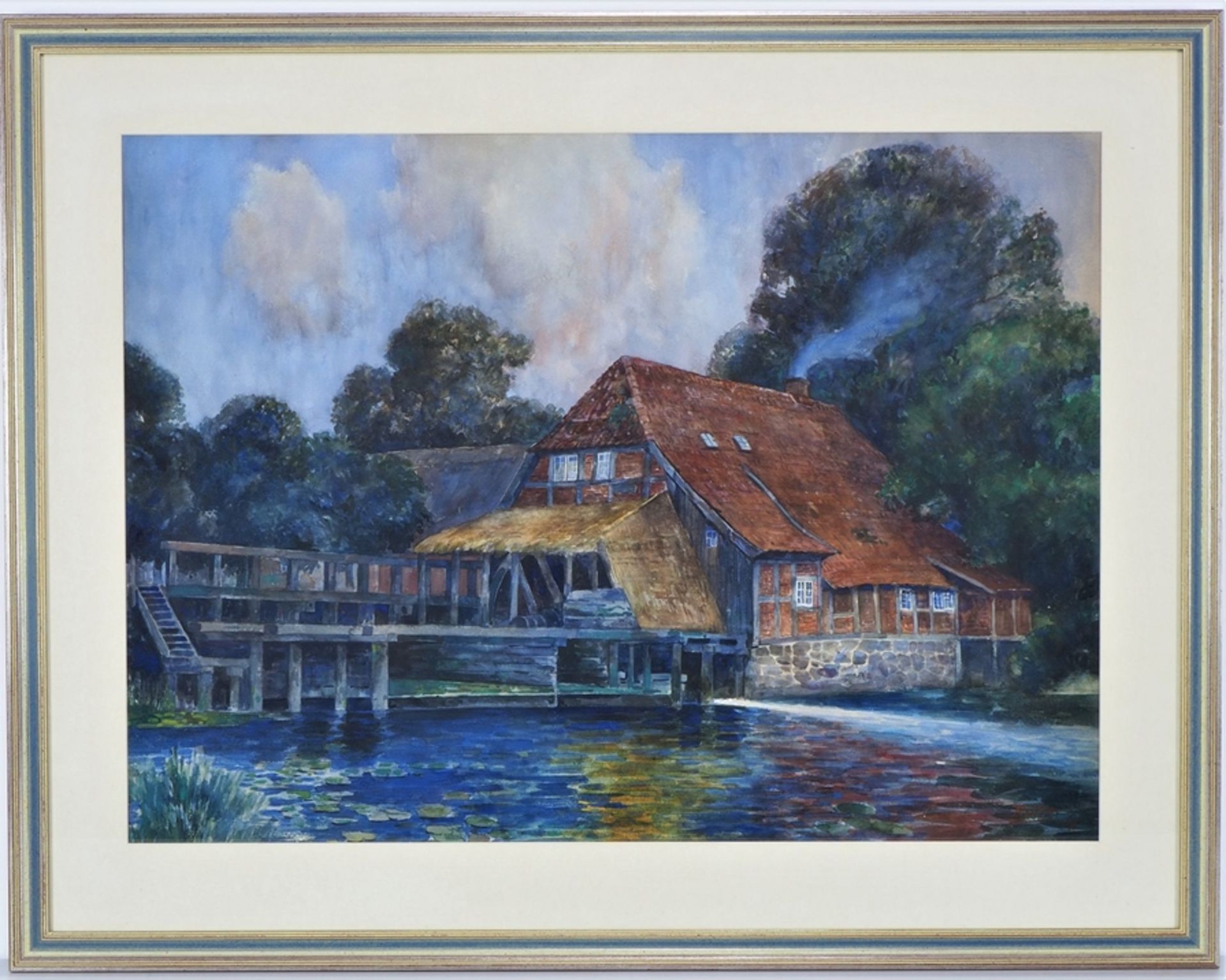 Heinrich Rüter (1877, Bergedorf near Hamburg - 1955, Hilden) - Watercolor thatched house 1907