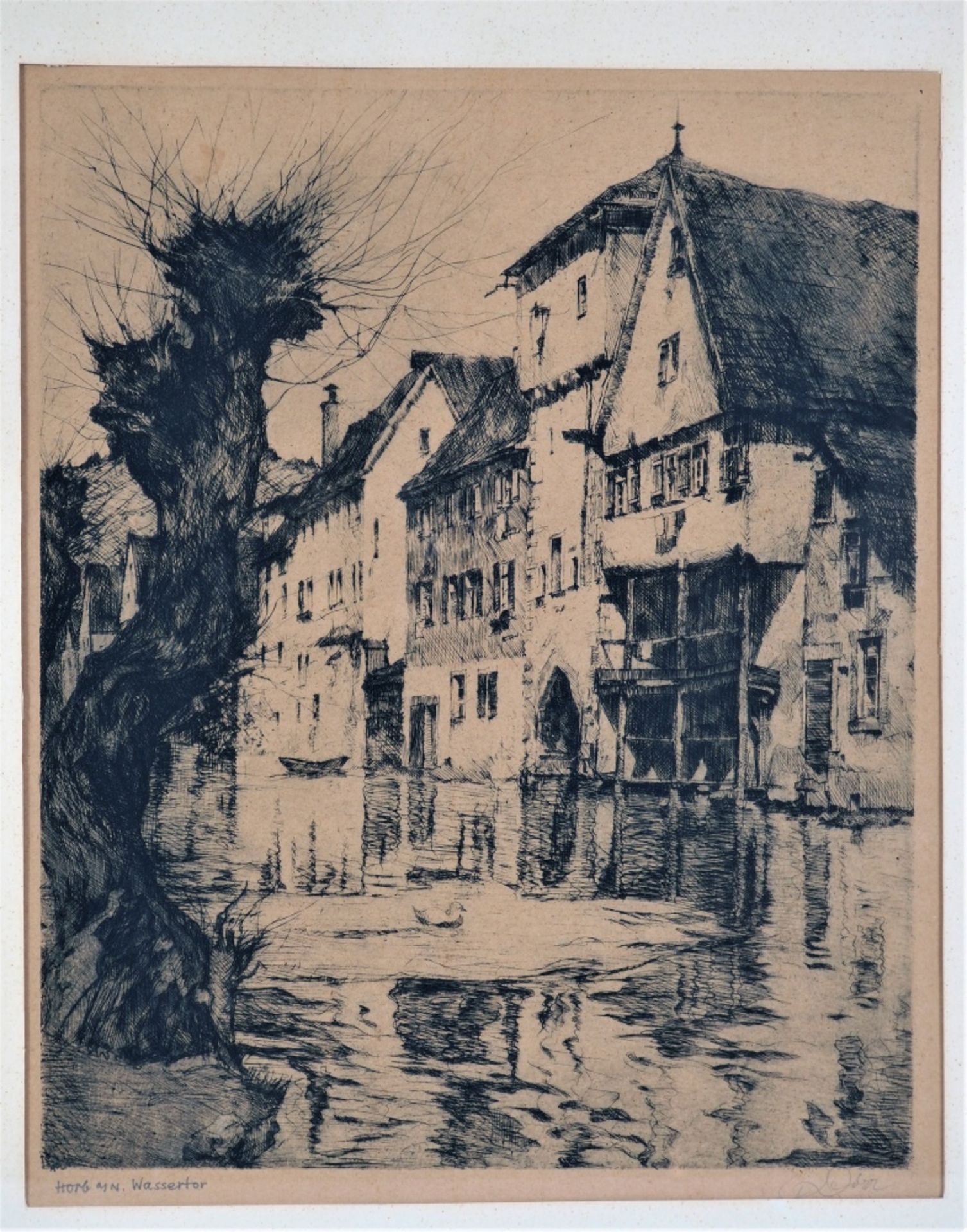 Paul Dörr (1892-1965) - etching Horb am Neckar, water gate