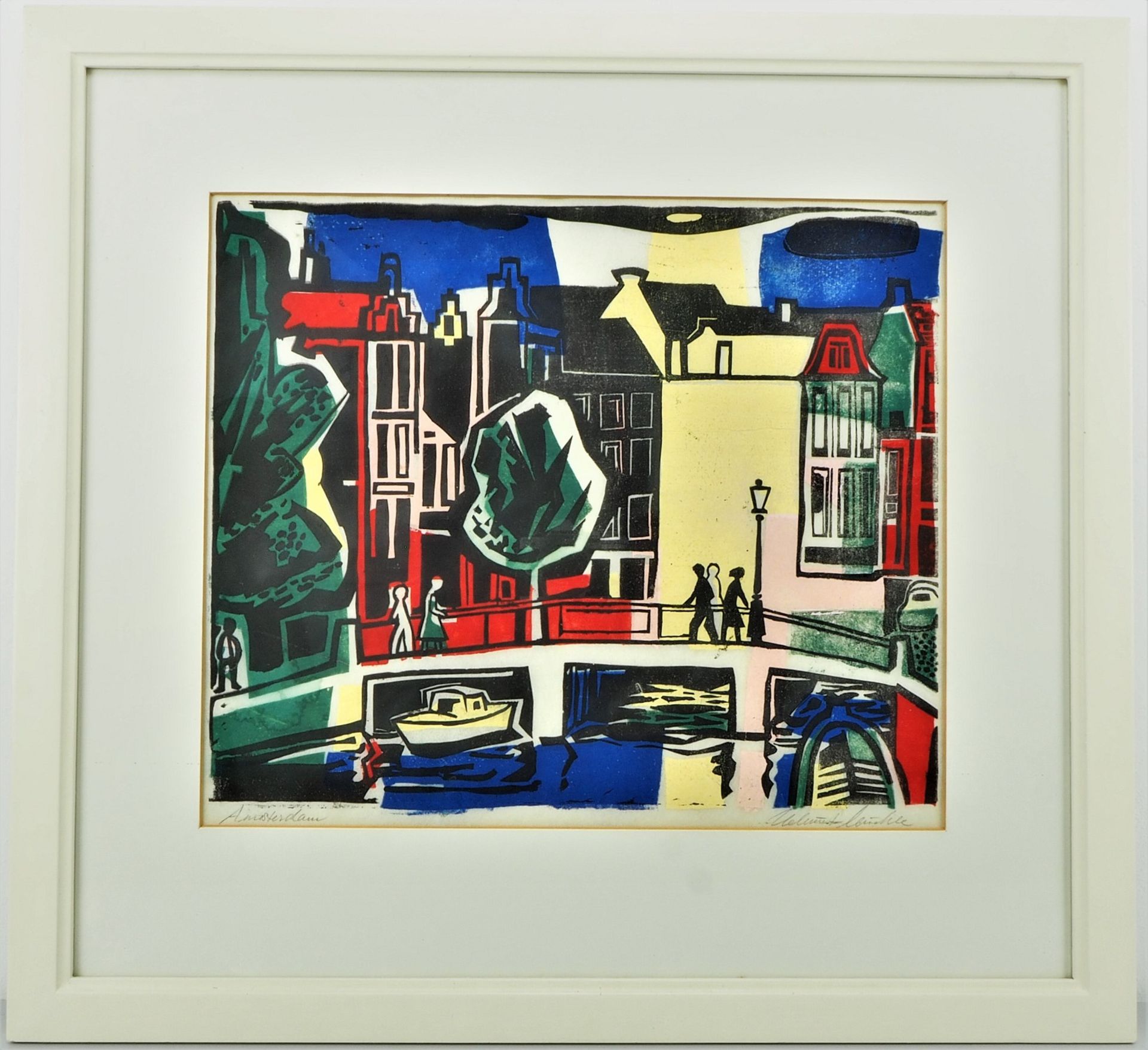 Helmut Muehle (1902-1991, Stuttgart) - color woodcut Amsterdam