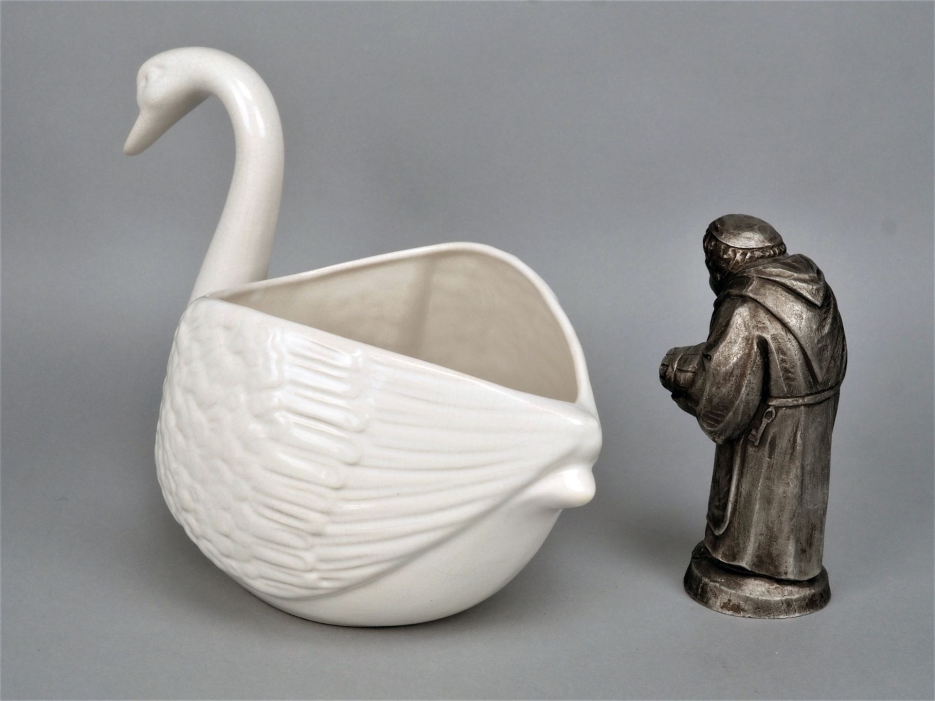 Two figures, swan and monk - Image 2 of 2