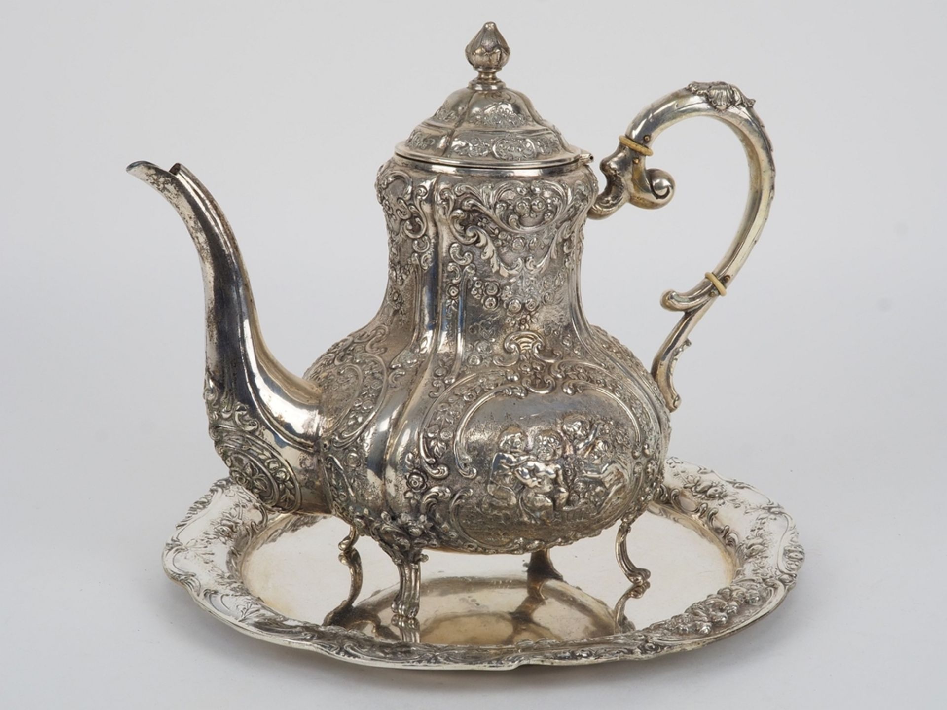 Coffee pot with plateau, 800 silver, Adolf Mayer Senior - Frankfurt