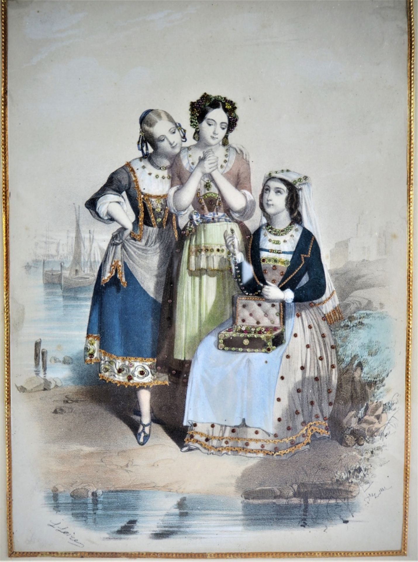 Pair of coloured engravings, female figures, "L. Loize", probably France around 1850. - Image 3 of 3